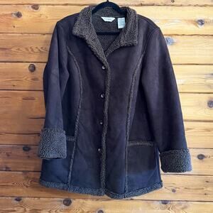 LL Bean Faux Suede Button Up Coat Women’s Large